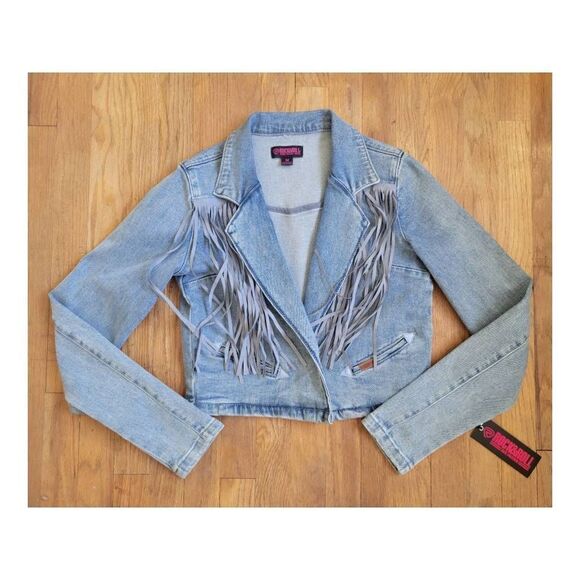 NWT Rock & Roll Fringe Denim Jacket - Picture 1 of 6